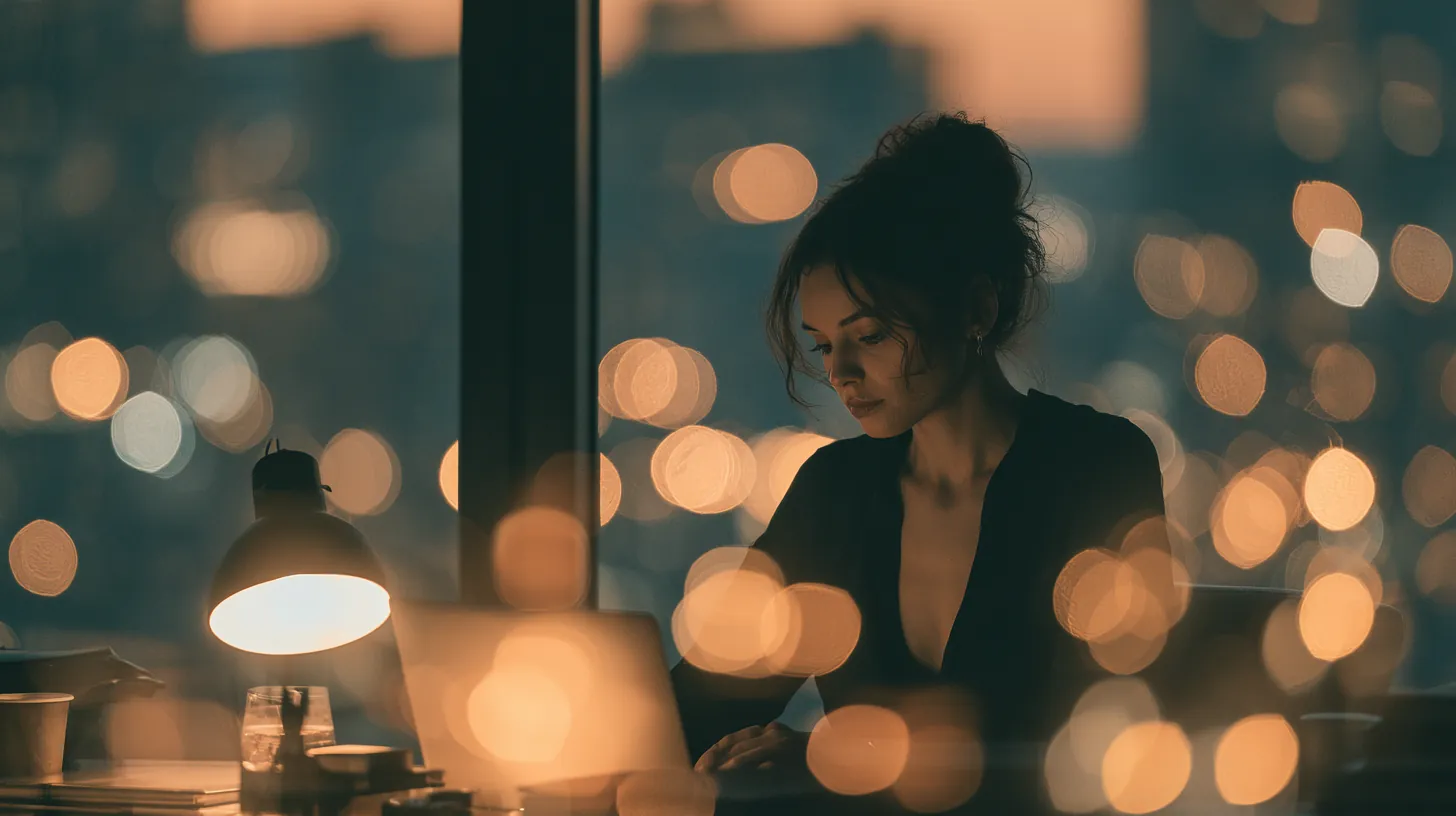 Professional reviewing personal loan options at a desk at dusk