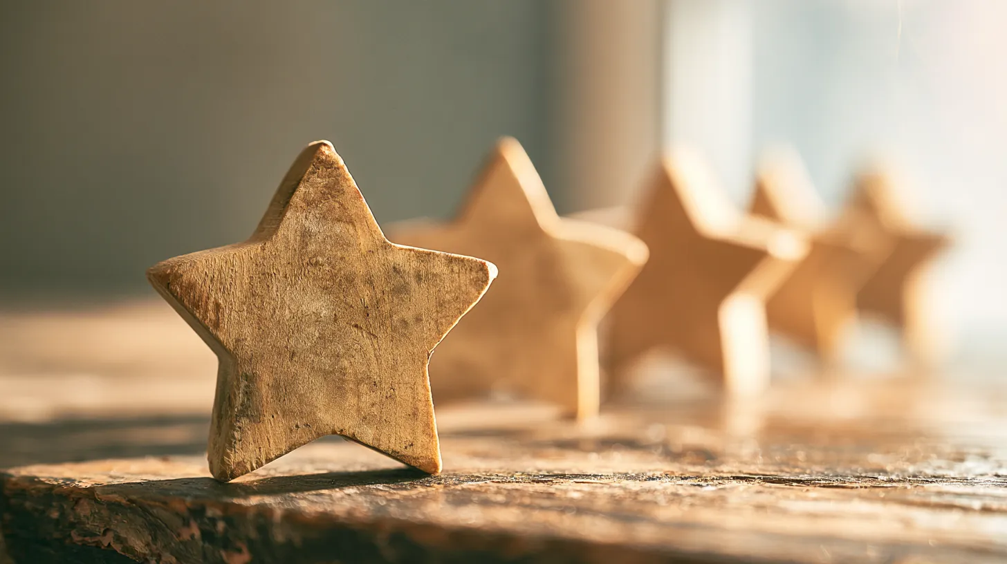 Five carved wooden stars in a row representing personal loan service ratings