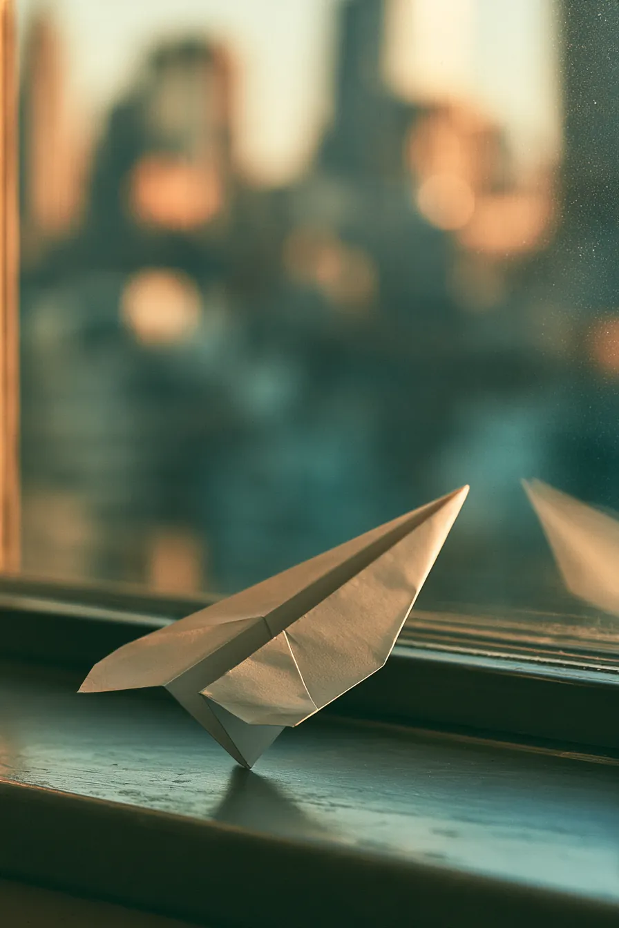 Paper airplane on a windowsill pointed outward, ready to send a personal loan request