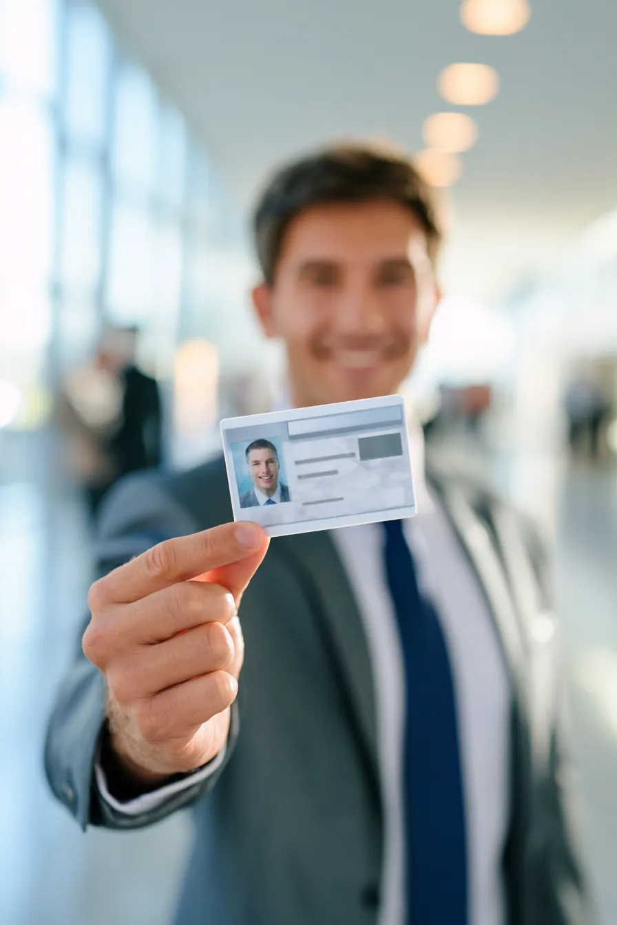 Man presenting his ID card for personal loan verification