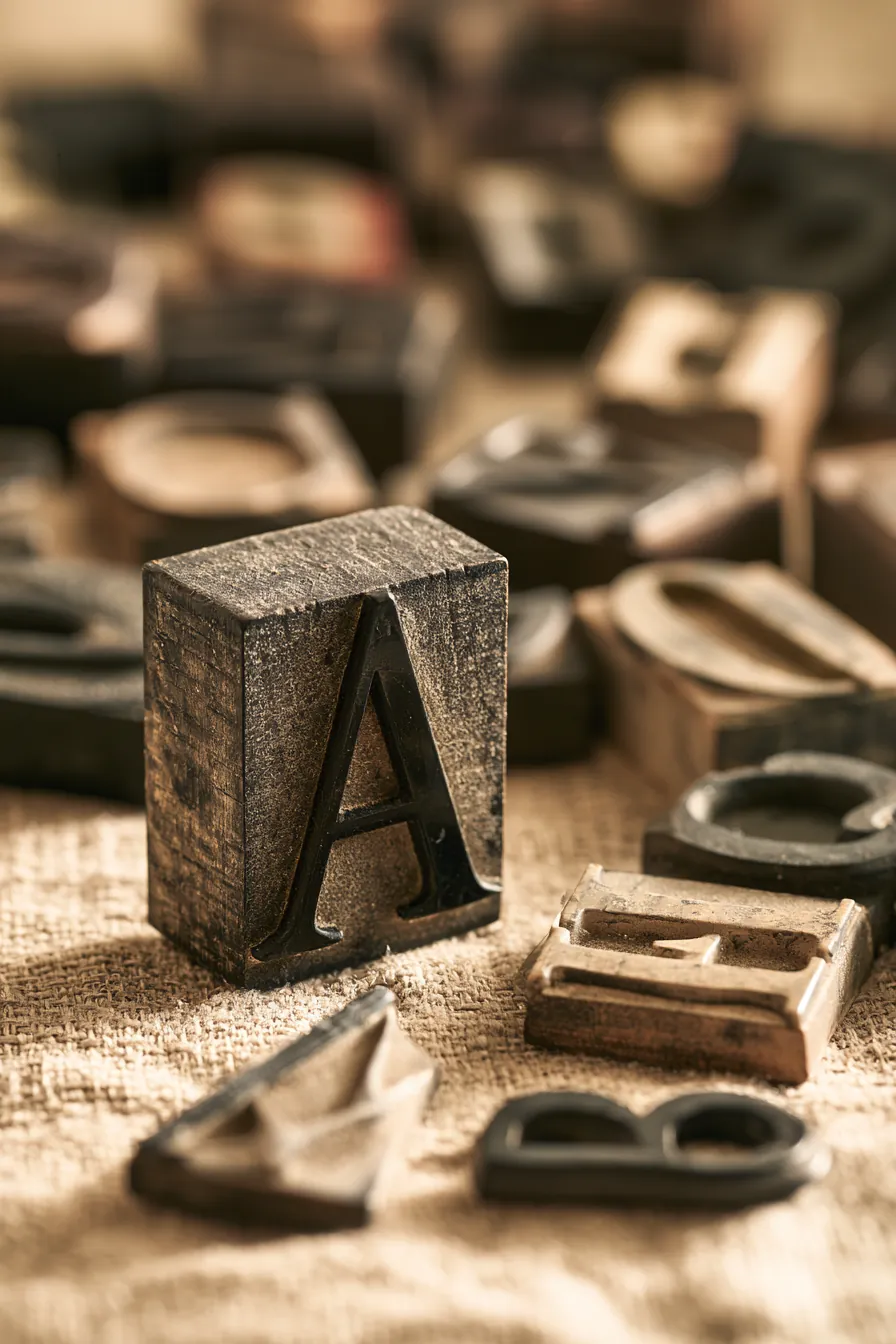 Letterpress alphabet blocks scattered on linen, personal loan glossary from A to Z