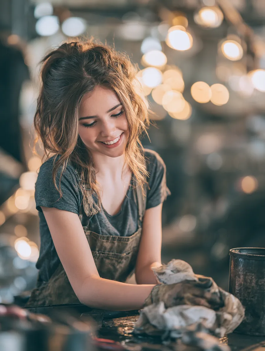 Young mechanic apprentice smiling after finishing a repair funded by a personal loan